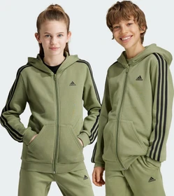 adidas Essentials 3-Streifen Fleece Hoodie tent green/black (Junior)