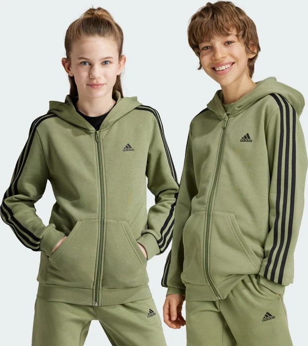 adidas Essentials 3-Streifen Fleece Hoodie tent green/black (Junior)
