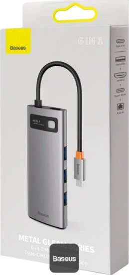 Baseus Metal Gleam 6-in-1 Hub, USB-C 3.0 [Stecker]