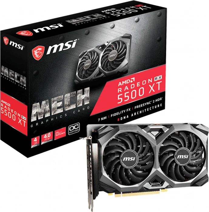 MSI Radeon RX 5500 XT Mech 4G OC, 4GB GDDR6, HDMI, 3x DP