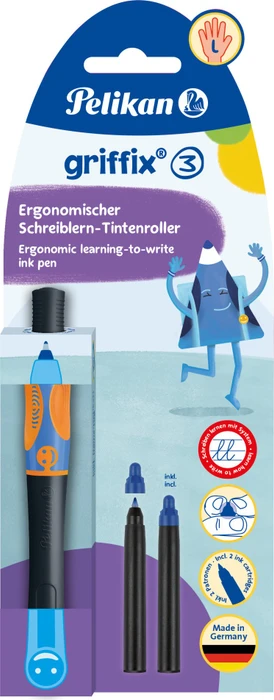 Pelikan griffix 3 Tintenroller (Patrone) neon black, Linkshänder, Blister