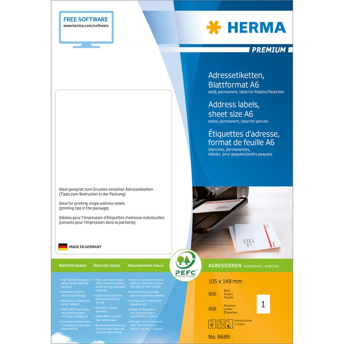 Herma Etiketten Premium, A6, weiß, matt, 800 Blatt (800 Etiketten)
