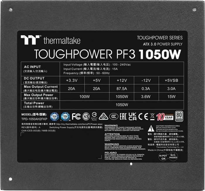 Thermaltake ToughPower PF3 Platinum 1050W, ATX 3.0