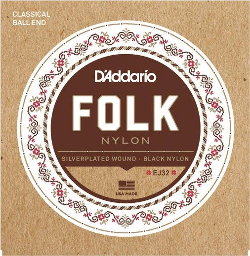 D'Addario Folk Nylon Ball End Silver Wound / Black Nylon Trebles