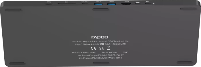 Rapoo UCK-6001 Ultraflache Tastatur, Dark Grey, mit 8-in-1 USB-C Multiport Adapter, USB, DE