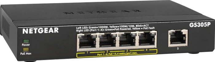 Netgear SOHO GS300 Desktop Gigabit Switch, 5x RJ-45, 55W PoE