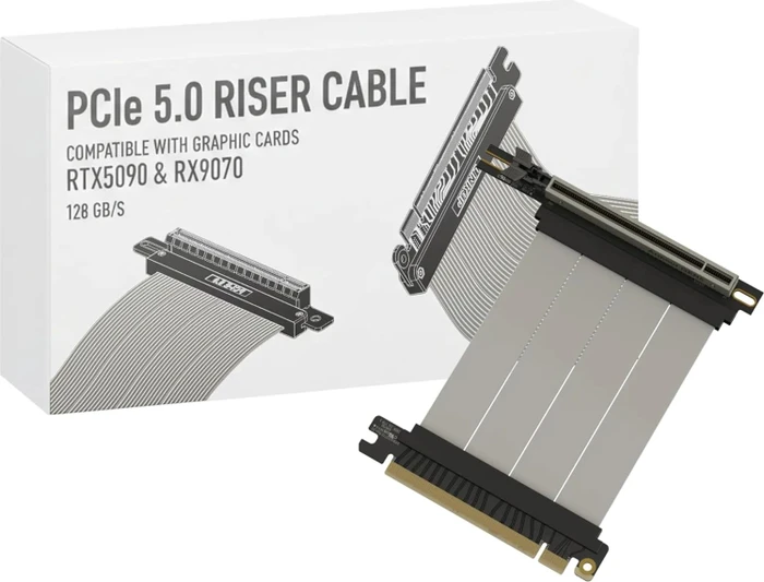 LinkUP AVA5 v4 ITX Armour Riser Kabel, rechts gerichtet, gewinkelt, PCIe 5.0, 150mm, weiß