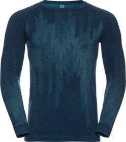 Odlo Kinship Performance Wool Warm Baselayer Funktionsshirt langarm blue wing teal melange (Herren)