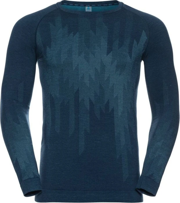 Odlo Kinship Performance Wool Warm Baselayer Funktionsshirt langarm blue wing teal melange (Herren)