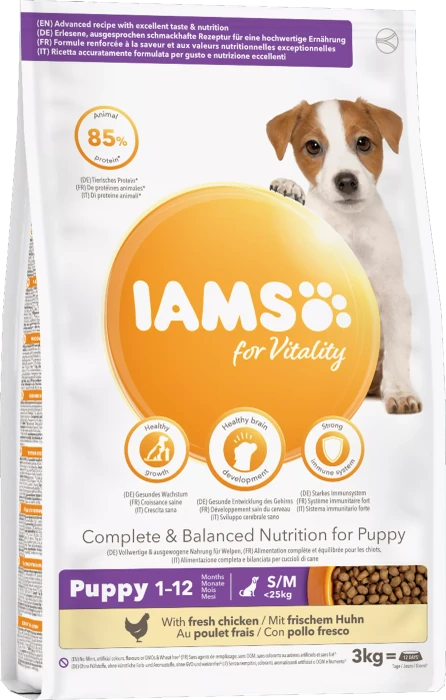 IAMS for Vitality für Welpen kleiner und mittelgroßer Rassen, mit Huhn, 3kg