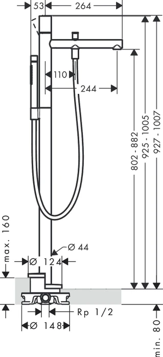Hansgrohe AXOR Uno Einhebel-Wannenmischer bodenstehend mit Zerogriff chrom