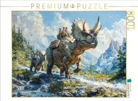 Calvendo Bergwanderung - Menschen mit Dinosaurier Triceratops