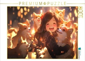 Calvendo Manga Illustration - Mädchen mit Hunde Welpen