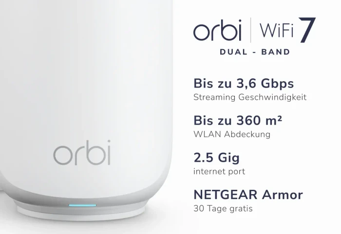 Netgear Orbi Wi-Fi 7, 370 Serie RBE373, BE3600, weiß, Router und 2x Repeater Set, 3er-Bundle