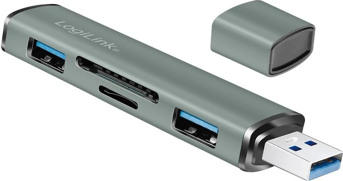 LogiLink USB 3.2 Gen 2 2-Port Hub with Card Reader, USB-A 3.1 [Stecker]