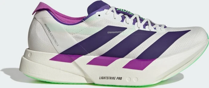 adidas Adizero Adios Pro 4 core white/collegiate purple/lime burst (Herren)
