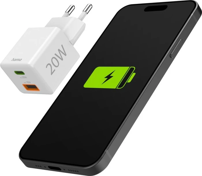 Hama Schnellladegerät 1x USB-C 1x USB-A Mini-Ladegerät PD 20 W weiß