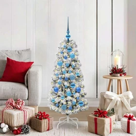 vidaXL Künstlicher Weihnachtsbaum schlank mit Schnee, 120cm, inkl. LED-Beleuchtung