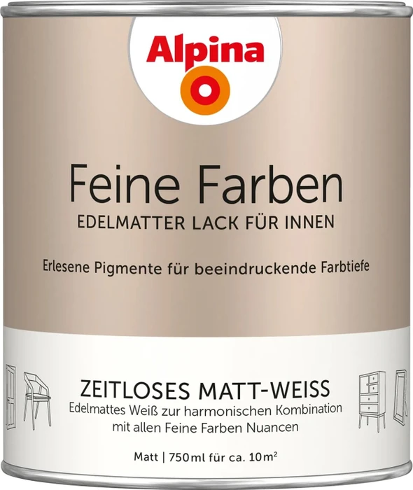 Alpina Farben Feine Farben Lack Zeitloses Matt-Weiß innen edelmatt, 750ml