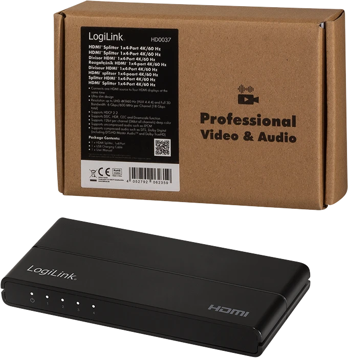 LogiLink HDMI-Splitter 1x4-Port 4K/60Hz Downscaler
