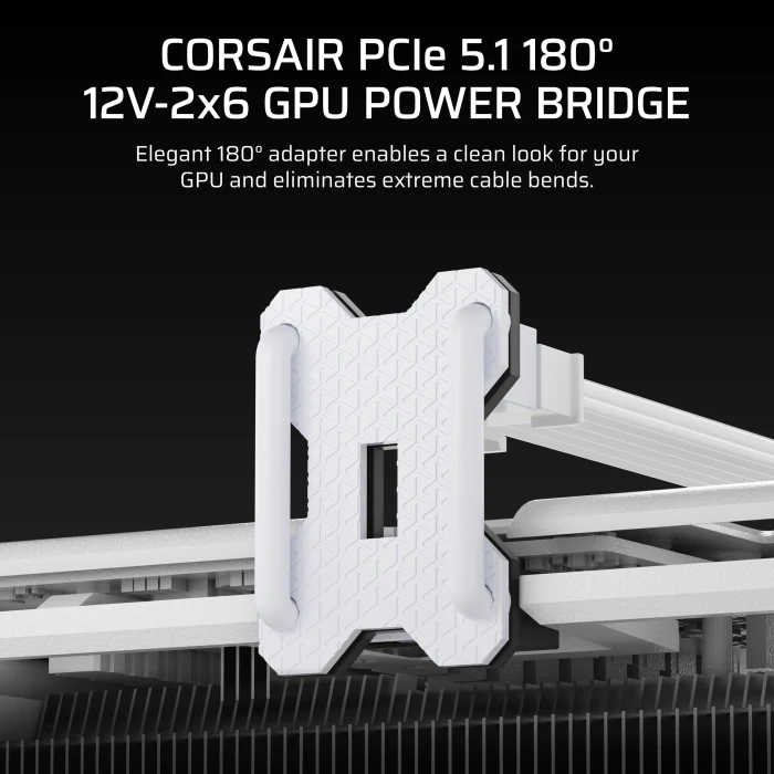 Corsair 12V-2x6 Winkeladapter 180°, PCIe 5.1 GPU Power Bridge, Stil B, Sense Pins außen, weiß