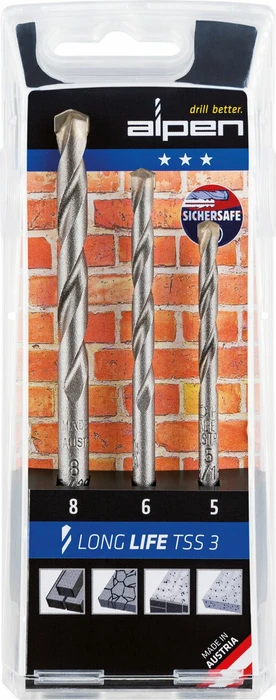 Alpen Long Life TSS 3 Betonbohrer-Sortiment inkl. Werkzeugbox, 3-tlg.