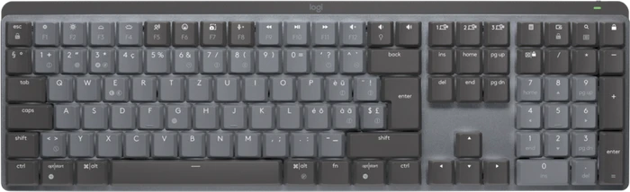 Logitech MX Mechanical, LEDs weiß, Logi Bolt, Graphite, Kailh Choc V2 LOW PROFILE BROWN, USB/Bluetooth, CH