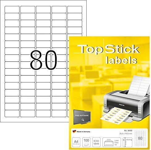 TopStick Etiketten, 35.6x16.9mm, weiß, 100 Blatt (8000 Etiketten)