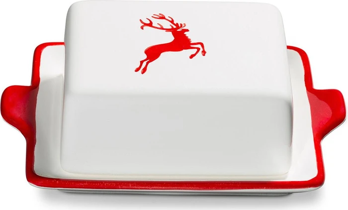 Gmundner Keramik Rubinroter Hirsch Butterdose 125g