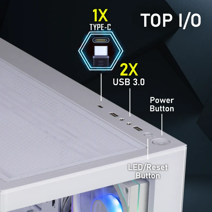 BitFenix CETO White, 4A, Lüfter LED ARGB, Glasfenster