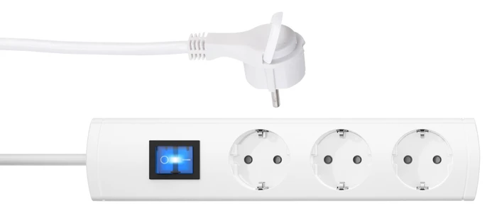 Kopp Steckdosenleiste UNOversal Plus mit Schalter und extraflachem Winkelstecker, 3-fach, 1.4m, weiß