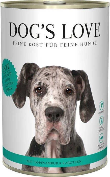 PetCo Dog's Love hypoallergen, Ente mit Topinambur und Karotte, 2.40kg (6x 400g)