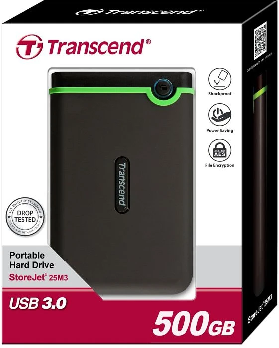 Transcend StoreJet 25M3, 500GB, USB 3.0 Micro-B