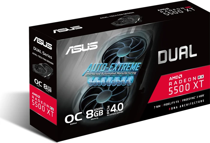 ASUS Dual Radeon RX 5500 XT OC EVO, DUAL-RX5500XT-O8G-EVO, 8GB GDDR6, HDMI, 3x DP