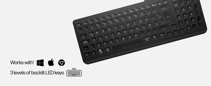 HP 405 Multi-Device Backlit Wired Keyboard, schwarz, USB, DE