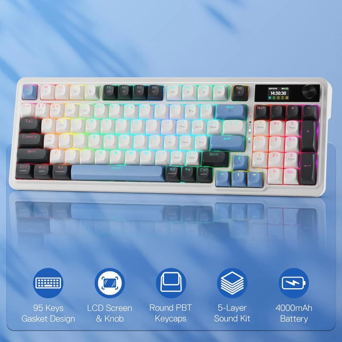 Redragon Galatin Pro K719 Wireless, Ice Blue, LEDs RGB, Outemu Red, USB/Bluetooth, US