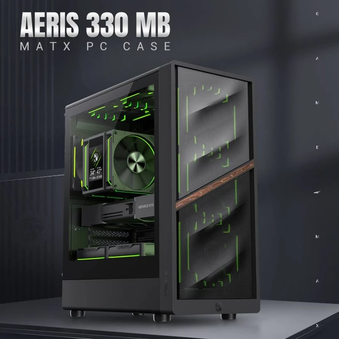 GameMax Aeris 330 MB, schwarz/braun, Glasfenster