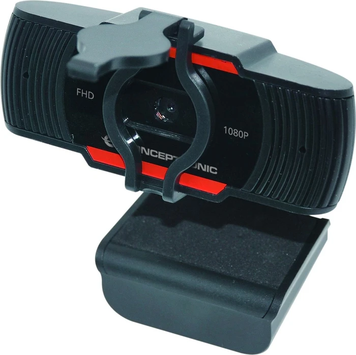 Conceptronic Amdis 1080P Full HD Webcam mit Mikrofon schwarz/rot