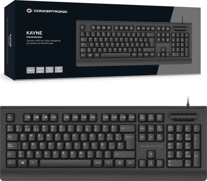 Conceptronic Kayne Tastatur mit SmartID-Kartenleser, schwarz, USB, PT