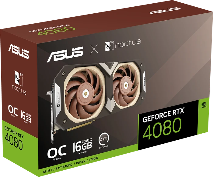 ASUS GeForce RTX 4080 Noctua OC Edition, RTX4080-O16G-NOCTUA, 16GB GDDR6X, 2x HDMI, 3x DP
