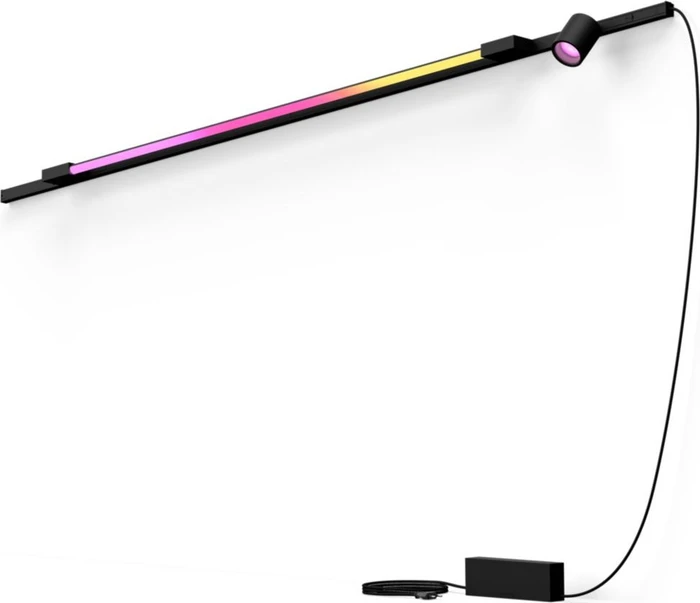 Philips Hue White and Color Ambiance Basis Perifo Schienensystem für die Wand gerade mit 1 Spots & 1 Gradient Light Tube groß schwarz