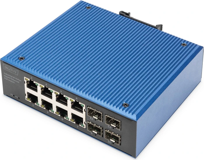 Digitus DN-65 Industrial Railmount Gigabit Switch, 8x RJ-45, 4x SFP, 240W PoE+