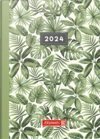 Brunnen Taschenkalender Modell 731 Wochenkalender 2024, 100x140mm, Kunststoff-Cover, Jungle Leaves, 72 Blatt