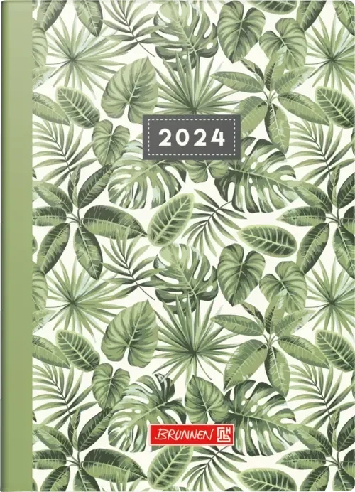 Brunnen Taschenkalender Modell 731 Wochenkalender 2024, 100x140mm, Kunststoff-Cover, Jungle Leaves, 72 Blatt