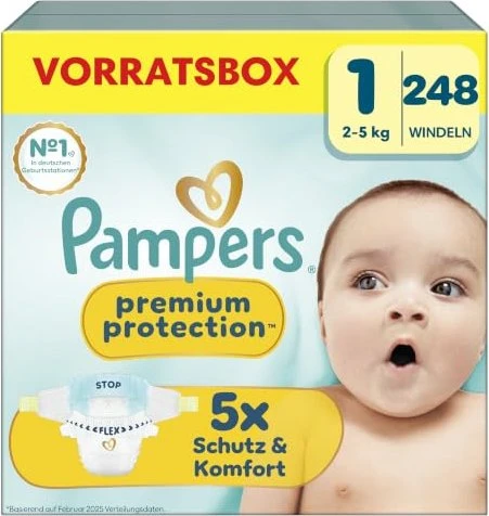 Pampers Premium Protection New Baby Gr.1 Einwegwindel, 2-5kg, 248 Stück