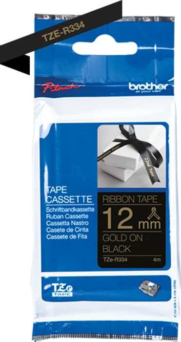 Brother TZe-R334 Beschriftungsband gold/schwarz, 12mm, 4m