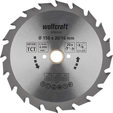 Wolfcraft Serie Grün Kreissägeblatt 20Z, 150x2.4x20mm, 1 Stück