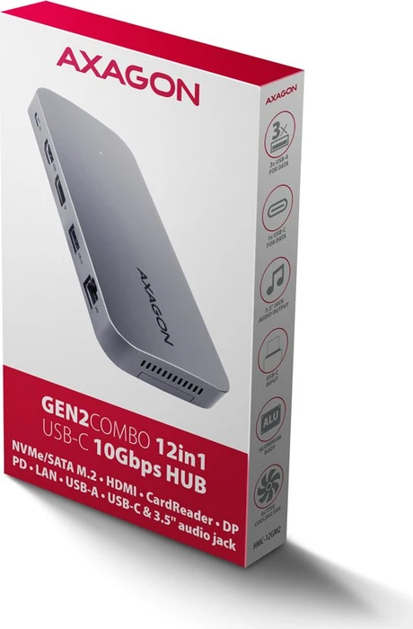 Axagon 12in1 Combo Hub, Dual-Slot-Cardreader, USB-C 3.1 [Buchse]