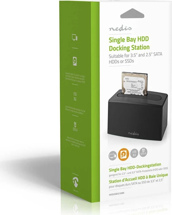 Nedis Single Bay HDD Docking Station, 1x 2.5"/3.5", USB-B 3.0