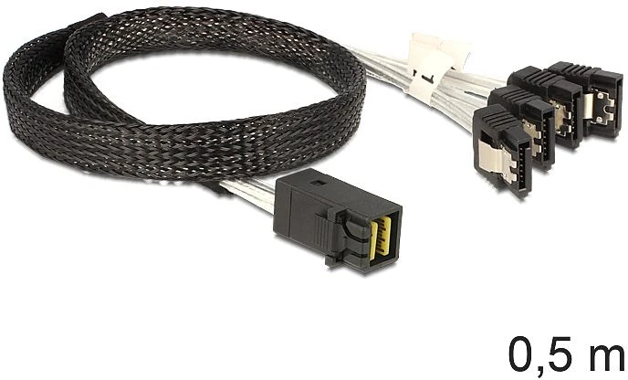 DeLOCK Kabel Mini SAS HD x4 SFF 8643 Stecker > 4x SATA 7 Pin Buchse, 0.5m